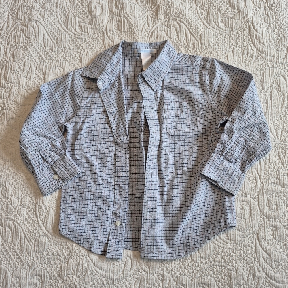 Janie and Jack boys size 3 button down shirt light blue, with red and blue lines